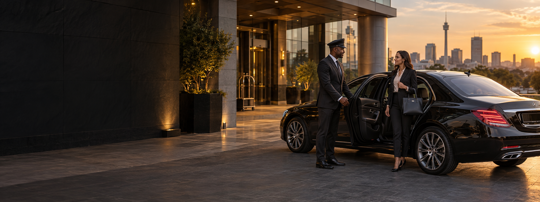 Chauffeur welcoming business and diplomatic guests at a Johannesburg conference venue