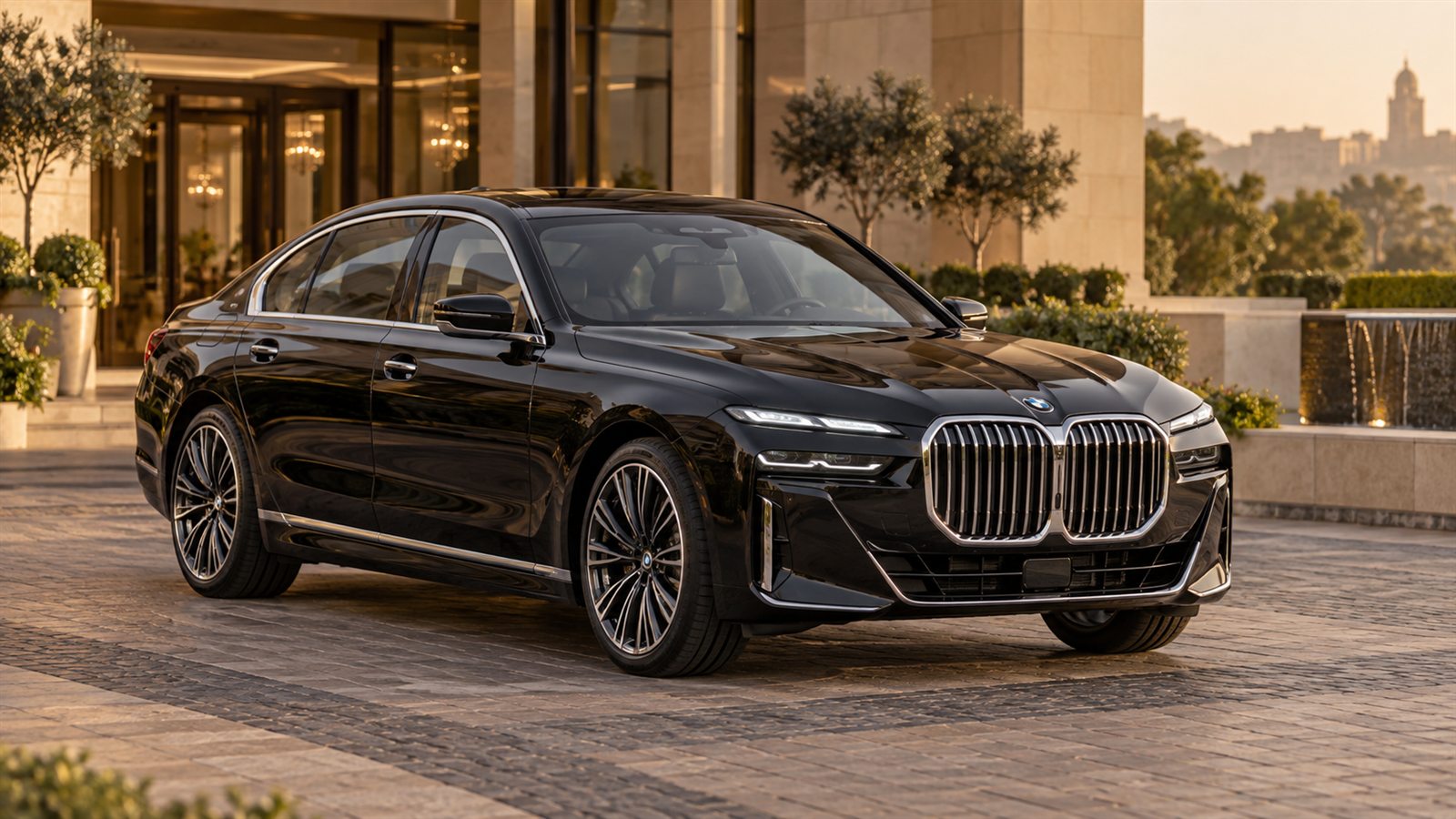BMW 7 Series outside a premium hotel