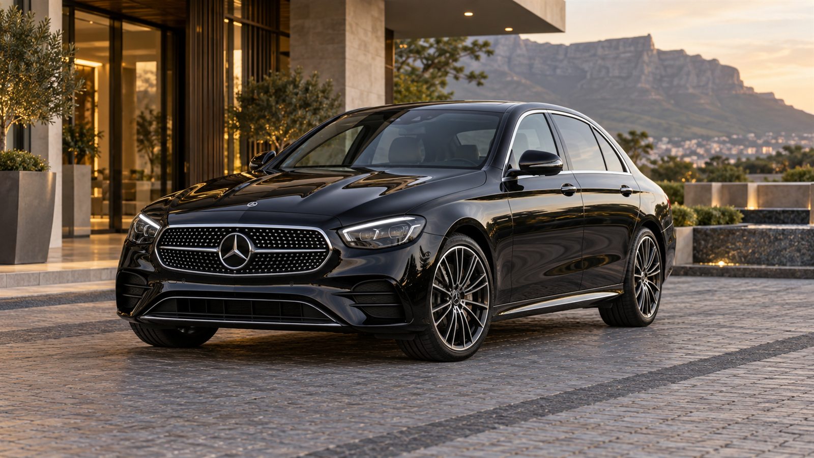 Mercedes-Benz E-Class at a modern business destination